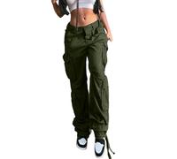 Genérico Pantalones Hippies Invierno Mujer Pantalones Casuales Cargo con múltiples Bolsillos y Talle bajo de Color Liso para Mujer Vaqueros Mujer Campana Negros (AG, M)