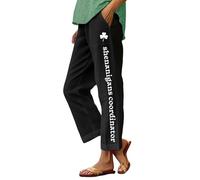 Genérico Pantalones Lino Elasticos Comodos Mujer Womens Holiday Pajama Pants Casual Elastic Waist Relaxed Fit Comfy Pants For St Day Valentines Day Pantalon Montaña Mujer Pantalón de Lino (Black,Xl)