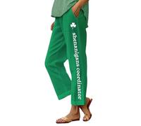 Genérico Pantalones Lino Elasticos Comodos Mujer Womens Holiday Pajama Pants Casual Elastic Waist Relaxed Fit Comfy Pants For St Day Valentines Day Pantalon Montaña Mujer Pantalón de Lino (Green,Xxl)