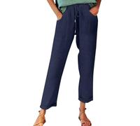 Genérico Pantalones Lino Frsco Ancho Mujer Verano 2025 Spring Men's/Women's Solid Color Casual Pants - Lightweight Autumn Fabric Comfortable & Stylish Chandal Mujer Pantalones (Dark Blue,)