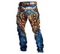 Generico Pantalones militares bolsillos laterales hombre flores gótico punk pantalones ligeros moto hombre verano largo carga estilo mitos nórdicos medievales día del padre pants Halloween, Azul 10