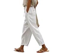 Genérico Pantalones Mujer Casual Largo, Pantalón Cintura Alta Elástica con Bolsillos, Diseño Estilo Natural Holgado Cómodo para Trabajo, Paseo, Viaje y Uso Diario Pantalon