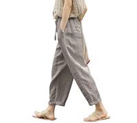 Genérico Pantalones Mujer Casual Largo, Pantalón Cintura Alta Elástica con Bolsillos, Diseño Estilo Natural Holgado Cómodo para Trabajo, Paseo, Viaje y Uso Diario Pantalon
