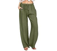Genérico Pantalones Mujer Casual Largo Pantalón Holgado Cintura Elástica con Bolsillos, Diseño Lavado Arrugado Cómodo para Diario, Paseo, Playa y Ocio