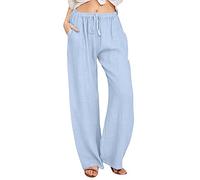 Genérico Pantalones Mujer Casual Largo, Pantalón Holgado Cintura Elástica con Bolsillos, Diseño Lavado Arrugado Cómodo para Diario, Paseo, Playa y Ocio Pantalon