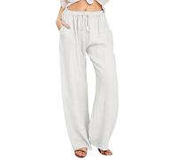 Genérico Pantalones Mujer Casual Largo, Pantalón Holgado Cintura Elástica con Bolsillos, Diseño Lavado Arrugado Cómodo para Diario Paseo, Playa y Ocio