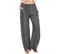 Genérico Pantalones Mujer Casual LargoPantalón Holgado Cintura Elástica con Bolsillos, Diseño Lavado Arrugado Cómodo para Diario Paseo, Playa y Ocio