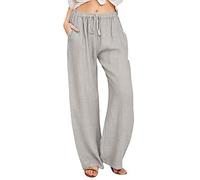 Genérico Pantalones Mujer Casual LargoPantalón Holgado Cintura Elástica con BolsillosDiseño Lavado Arrugado Cómodo para Diario,Paseo,Playa y Ocio