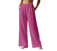 Genérico Pantalones Mujer Color Liso con Bolsillo - Ropa Mujer Pant Cintura Elástica Basicas Moda, Pantalón De Lino Calle Cómodos Pant Detente Travail Rosa Fuerte S