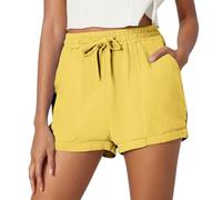 Genérico Pantalones Mujer Elasticos, Shorts Mujer Cortos, Casuales Color Liso con Bolsillo Y CordóN para Elegantes Playa Tejido Liso Pantalon Corto Deporte Shorts PantalóN CháNdal