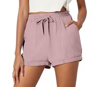 Genérico Pantalones Mujer Elasticos, Shorts Mujer Cortos, Casuales Color Liso con Bolsillo Y CordóN para Elegantes Playa Tejido Liso Pantalon Corto Deporte Shorts PantalóN CháNdal