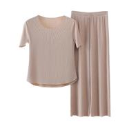 Genérico Pantalones Pijama Mujer Women Secret Conjuntos De 2 Piezas para Mujer Chándal Informal De Verano Holgado Manga Corta con Top Y Pantalones Anchos Pijamas Familiares Iguales Khaki XXL