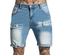 Genérico Pantalones Vaqueros Cortos Hombre, Pantalones Cortos Hombre Deporte Algodon Holgado Elásticos De Verano Casuales Rotos Pantalones Cortos De Mezclilla Casuales Múltiples Bolsillos