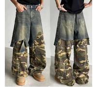Genérico Pantalones Vaqueros Hombre Rectos,Pantalones Vaqueros Desgastados De Estilo JaponéS con DiseñO De Patchwork Pantalones Casuales Holgados De Calle