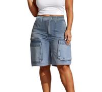 Genérico Pantalones Vaqueros Mujer,Pantalones Cortos Vaqueros para Mujer, de Cintura Alta, Rectos, Informales, Cargo, con Bolsillos