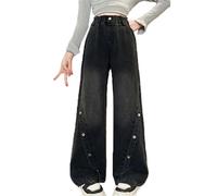 Genérico Pantalones Vaqueros para Niñas Adolescentes Corte Recto Cómodo Alto Elástico Suave Uso Diario Casual Ancho Pierna, Le Noir, 4-5 Años