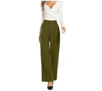 Genérico Pantaloni da Abito Casual drappeggiati a Vita Alta Tinta Unita a gamba Larga (Army Green, M)