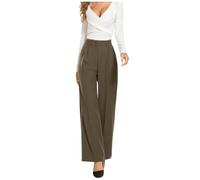 Genérico Pantaloni da Abito Casual drappeggiati a Vita Alta Tinta Unita a gamba Larga (Brown, XS)