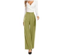 Genérico Pantaloni da Abito Casual drappeggiati a Vita Alta Tinta Unita a gamba Larga (Green, XL)