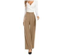 Genérico Pantaloni da Abito Casual drappeggiati a Vita Alta Tinta Unita a gamba Larga (Khaki, L)