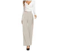 Genérico Pantaloni da Abito Casual drappeggiati a Vita Alta Tinta Unita a gamba Larga (White, S)