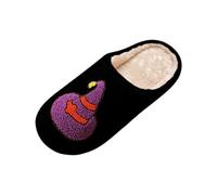 Genérico Pantuflas de Halloween Mujer de Felpa con Estampado y Suela Silenciosa, Cómodas para Hogar Pantuflas de Halloween Calabaza Gato Antideslizantes para Interior y Exterior