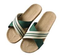 Generico Pantuflas de mujer de verano de casa lino - Chanclas con suela | Zapatillas bajas de paja de planta ancha con punta redonda - Zapatillas de paja ligeras y cómodas para vacaciones y playa