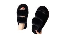 Genérico Pantuflas Mujer Pantuflas de piel gruesa una palabra, dobles, informales, algodón, for mujer, planas, felpa, con tiras cruzadas(Black,42)