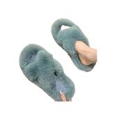 Genérico Pantuflas Mujer Pantuflas de piel gruesa una palabra, dobles, informales, algodón, for mujer, planas, felpa, con tiras cruzadas(Blue 02,40)