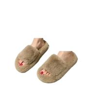 Genérico Pantuflas Mujer Pantuflas de piel gruesa una palabra, dobles, informales, algodón, for mujer, planas, felpa, con tiras cruzadas(Khaki 03,40)