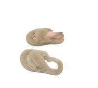 Genérico Pantuflas Mujer Pantuflas de piel gruesa una palabra, dobles, informales, algodón, for mujer, planas, felpa, con tiras cruzadas(Khaki 02,35)