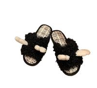 Genérico Pantuflas Mujer Zapatillas de invierno for mujer, cálidas, algodón, for estudiantes, for el hogar, con diseño jirafa peluche una sola palabra(Black,40-41)