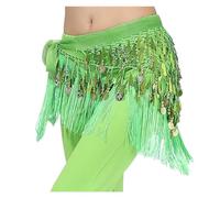 Genérico PañUelo Cadera Danza Vientre Transpirable, Belly Dance Ropa Accesorios Tassel Wrap Strongy Malla Base Mujer Bellydance Belts Fringes Hip Bufanda(Green)