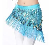 Genérico PañUelo Cadera Danza Vientre Transpirable, Mujer Belly Dance Ropa Accesorios de lágrima Paillettes Fringe Wrap Base Elástica Tie-Dye Triangle Belts Monedas Hip Bufanda(Turquoise with sequi)
