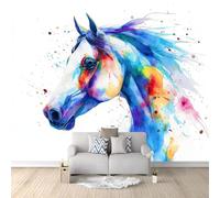 Genérico Papel Pintado 350 x 256 cm Animales Caballos Tinta Gotas De Agua Arte - Fotomural Decorativo con Efecto 3D - Tejido no Tejido para Decoración de Pared en Salón, Dormitorio u Oficina Blanco