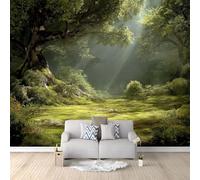 Genérico Papel Pintado 350 x 256 cm Mágico Bosque Sol Naturaleza Paisaje Pintura - Fotomural Decorativo con Efecto 3D - Tejido no Tejido para Decoración de Pared en Salón, Dormitorio u Oficina Verde