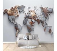 Genérico Papel Pintado 350 x 256 cm Relieve Mundo Mapa Moderno Rompecabezas - Fotomural Decorativo con Efecto 3D - Tejido no Tejido para Decoración de Pared en Salón, Dormitorio u Oficina Gris Oscuro