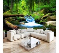 Genérico Papel pintado 3D efecto panorámico fotográfico mural 250 x 175 cm Fotografía Bosque Cascada Río Papel pintado, tapicería, póster panorámico, sala de estar, habitación infantil, decoración de