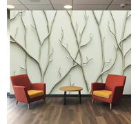 Genérico Papel pintado 3D Pwallpaper - Patrón de Ramas de Sauce Trenzadas con Tallos Delgados Caídos y Formas de Hojas Minimalistas, Papel pintado de Poliéster Texturizado