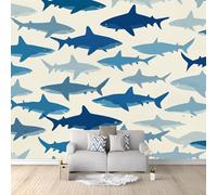 Genérico Papel Pintado 400 x 280 cm Animales Tiburones Vida Marina Patrones - Fotomural Decorativo con Efecto 3D - Tejido no Tejido para Decoración de Pared en Salón, Dormitorio u Oficina Beige