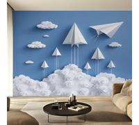 Genérico Papel Pintado Aeroplanino di Carta 3D, Papel Pintado pared Dormitorio Ragazzi Bambini Aeroplanino di Carta Nuvola, Decoracion pared Salon, Fotomurales Tejido no Tejido, 450 x 315 cm K-MZ&19