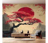 Genérico Papel Pintado Arce Japonés, Papel Pintado pared Dormitorio Asiático Japón Rojo, Decoracion pared Salon, Fotomurales Tejido no Tejido, 366 x 254 cm K-MZ&5