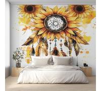 Genérico Papel Pintado Atrapasueños 300X210cm, Papel Pintado Pared Girasol Plumas Acuarela Salon, Dormitorio, Oficina, Decorativos D24