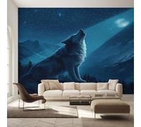 Genérico Papel Pintado Aullido de Lobo, Papel Pintado pared Dormitorio Lobos la Luz de la Luna, Decoracion pared Salon, Fotomurales Tejido no Tejido, 500 x 350 cm K-MZ&10