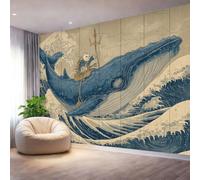 Genérico Papel Pintado Autoadhesivo Estilo Japonés Fantasía Ballena, 350 x 256 cm(Ancho x Alto) Decorativo Moderno para Pared y Muebles - Fotomural para Salón y Habitación Marrón