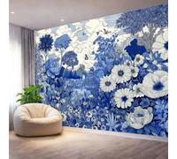 Genérico Papel Pintado Autoadhesivo Retro Floral Margarita, 250 x 175 cm(Ancho x Alto) Decorativo Moderno para Pared y Muebles - Fotomural para Salón y Habitación Azul