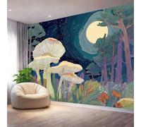 Genérico Papel Pintado Azul,Fantasía Bosque Setas Cielo Estrellado. Papel Adhesivo para Muebles Murales Decorativos Pared Salon Decoracion Habitacion 300 x 210 cm（WxH