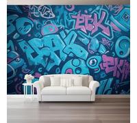 Genérico Papel Pintado Azul,Grafiti Arte Callejero Letras Papel Adhesivo para Muebles Murales Decorativos Pared Salon Decoracion Habitacion 350 x 256 cm（WxH