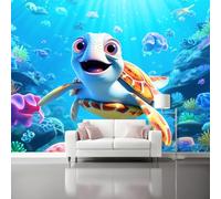 Genérico Papel Pintado Azul,Mundo Submarino Animales Tortugas Marinas Papel Adhesivo para Muebles Murales Decorativos Pared Salon Decoracion Habitacion 250 x 175 cm（WxH
