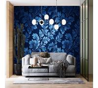 Genérico Papel Pintado Azul Oscuro Con Aspecto Floral Barroco En Papel Pintado Azul No Tejido Póster Xxxl 3D Panorámico Póster Floral Personalizado Fotomural Para Sala De Estar Dormitorio Fondo